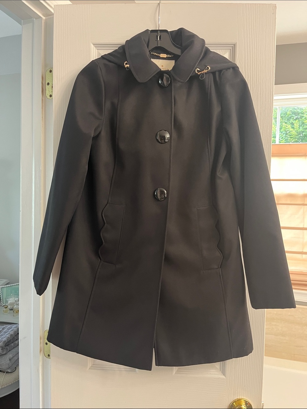 KATE SPADE Black Trench Rain Coat with Removable Hood